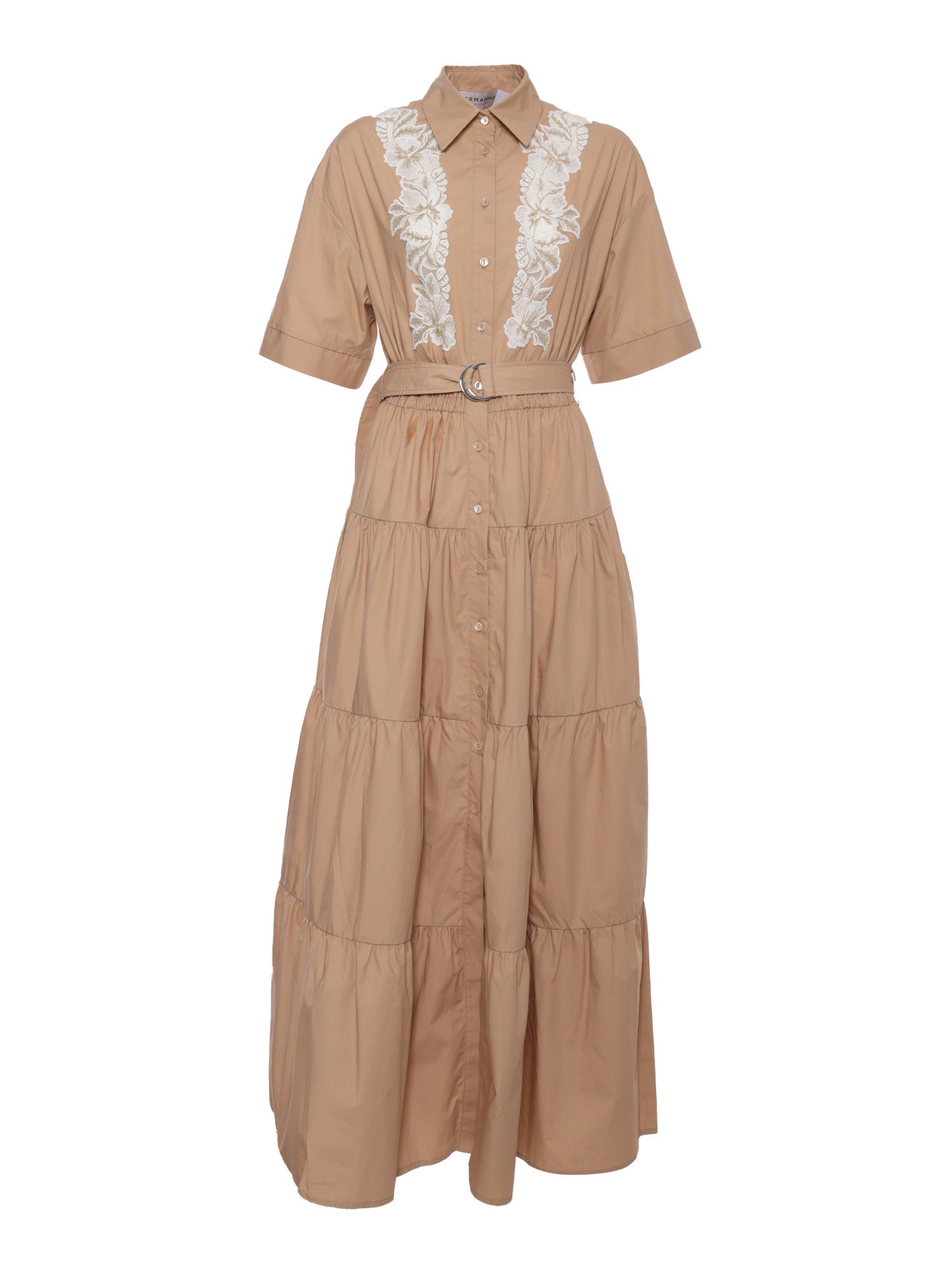 Ermanno Firenze Beige Dress With Lace In Brown