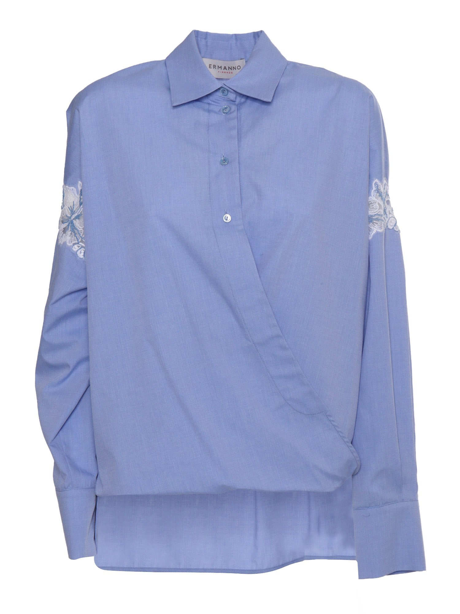 Ermanno Firenze Light Blue Shirt With Lace