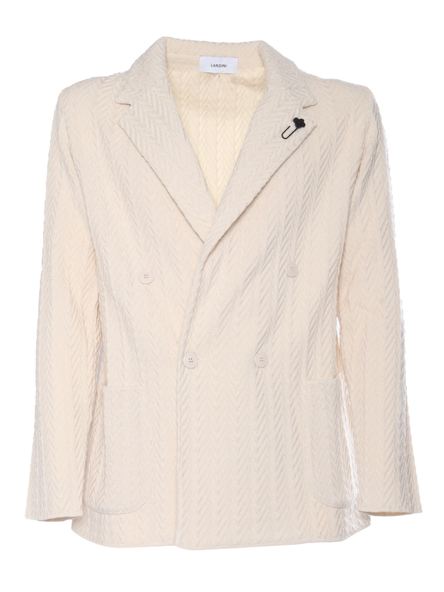 Shop Lardini Double-breasted Knitted Blazer In White
