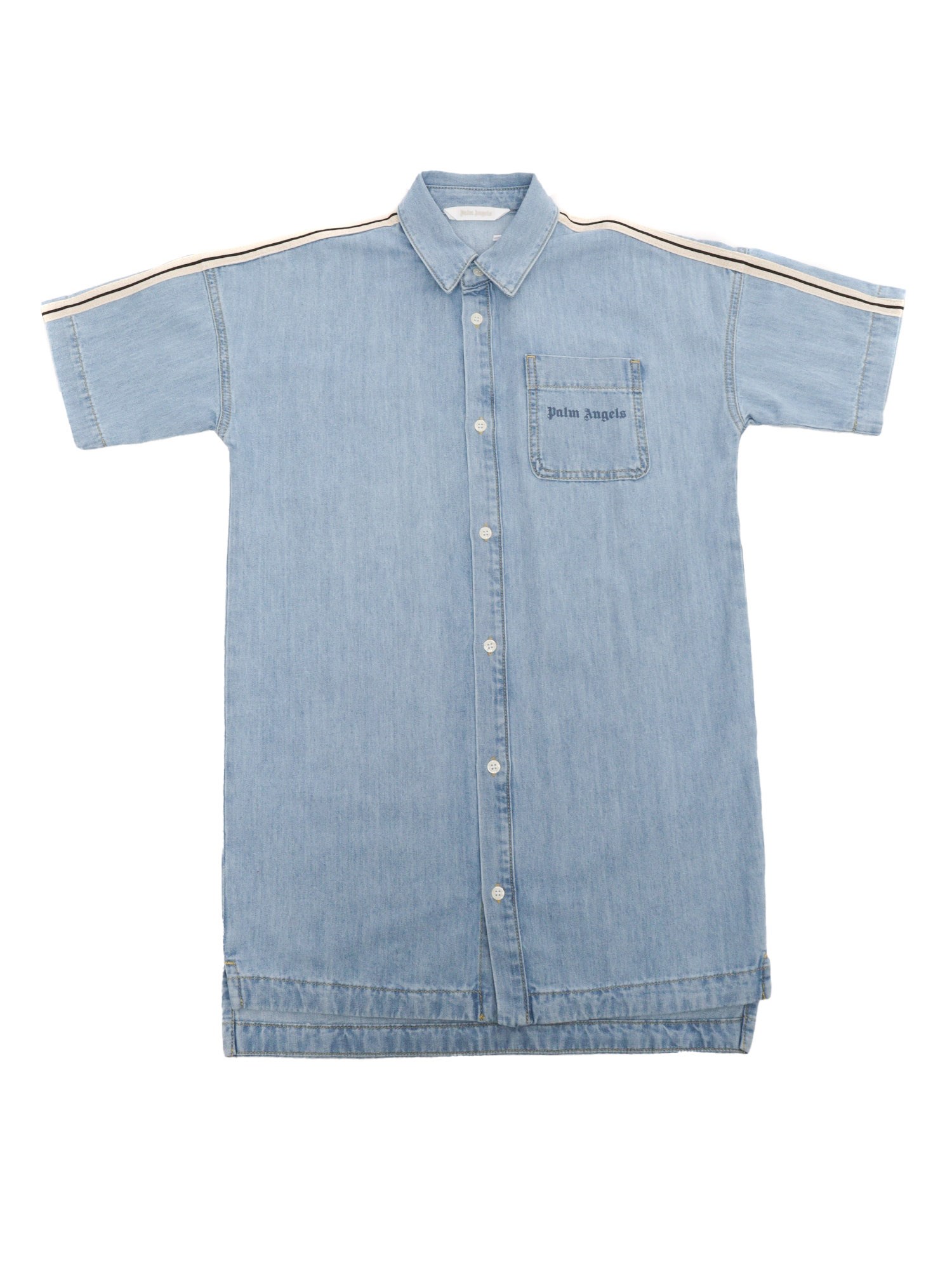 Shop Palm Angels Denim Shirt Dress In Blue