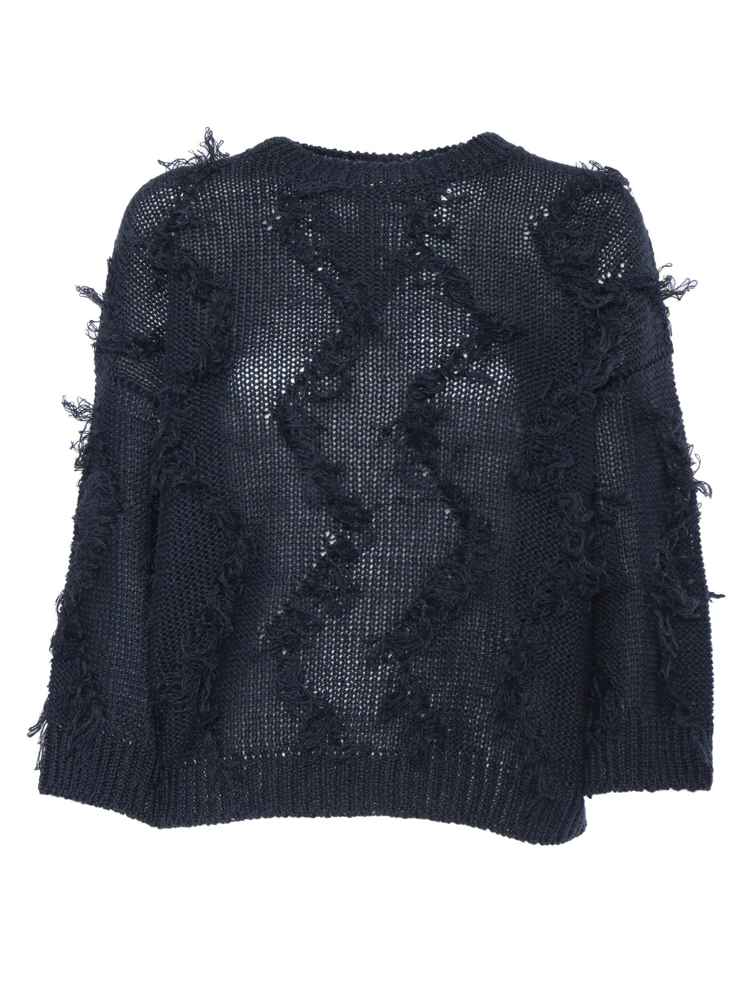 Peserico Black Tricot Jumper With Fringes In Multi
