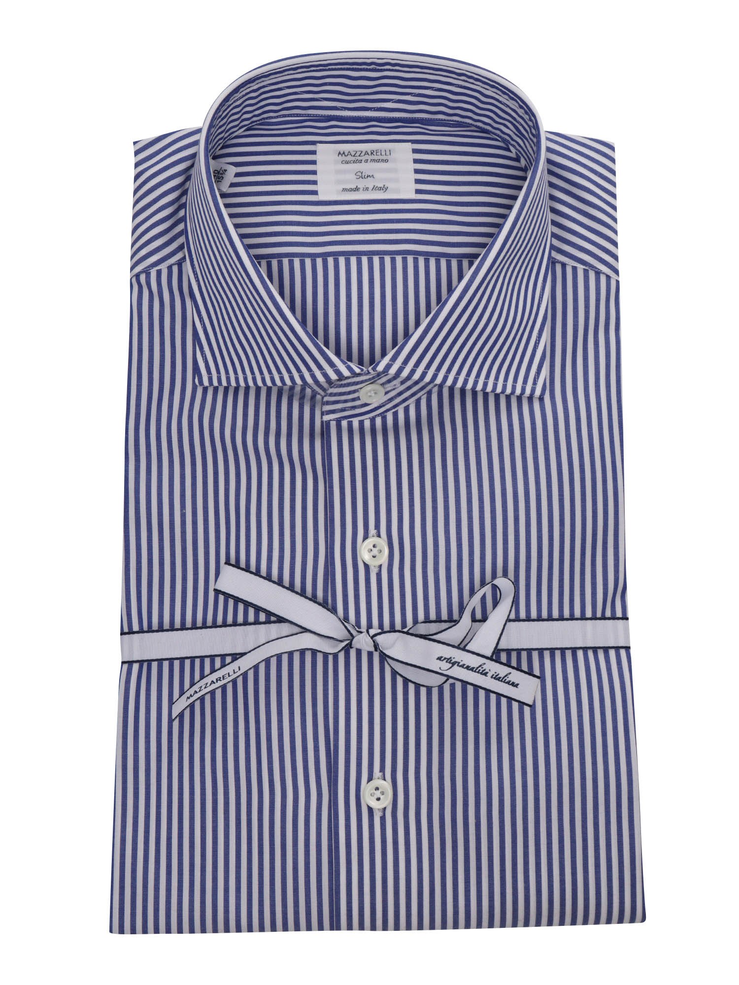 Mazzarelli Blue Striped Shirt In White