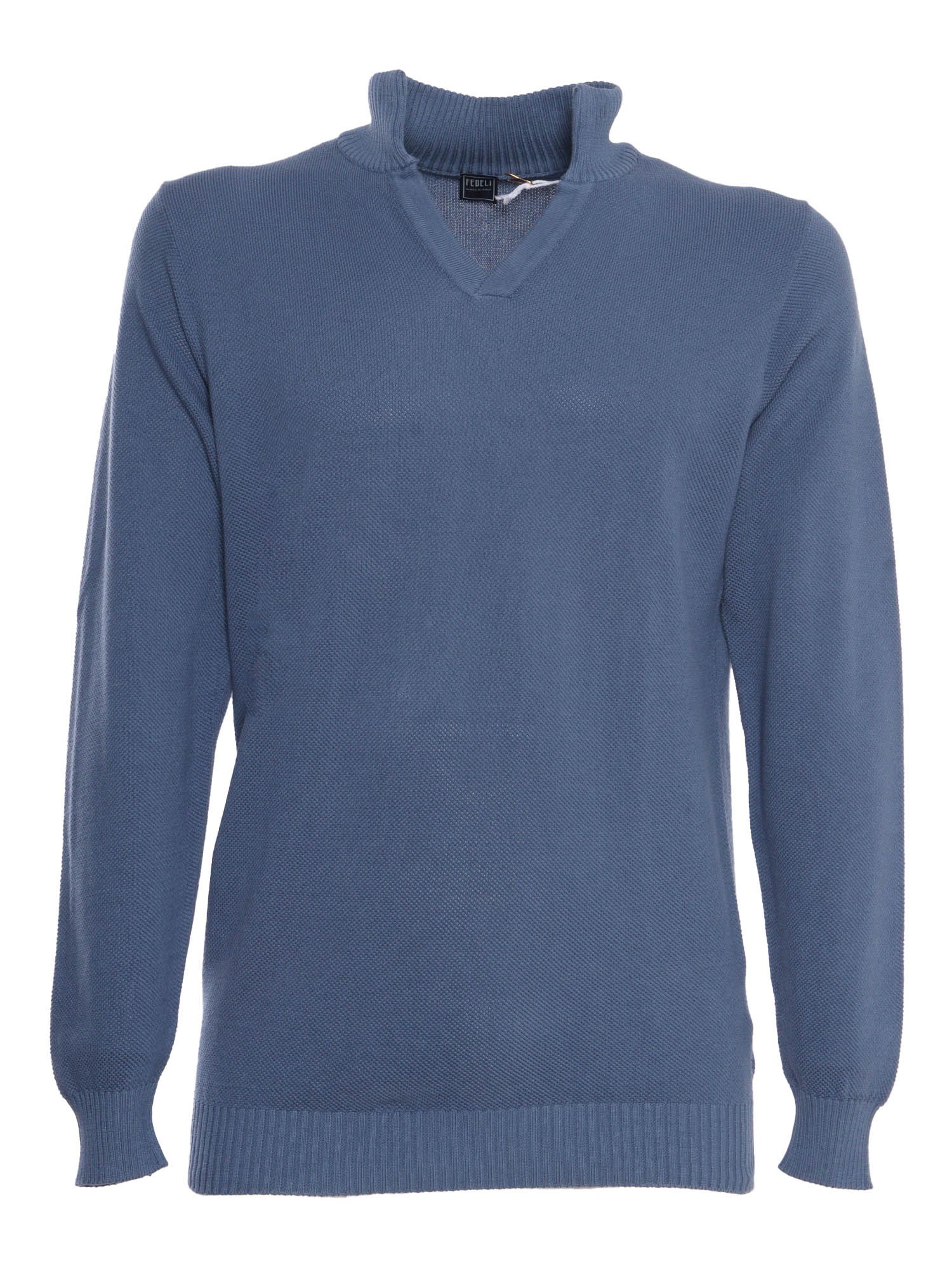 Fedeli V-neck Knitted Pullover In Blue