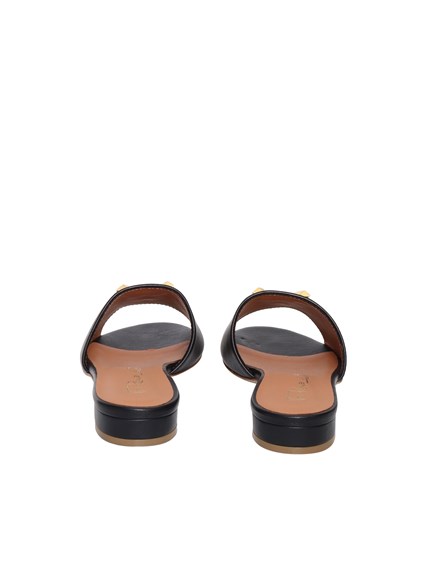 VIA ROMA 15 Black leather slippers