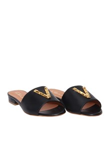 VIA ROMA 15 Black leather slippers