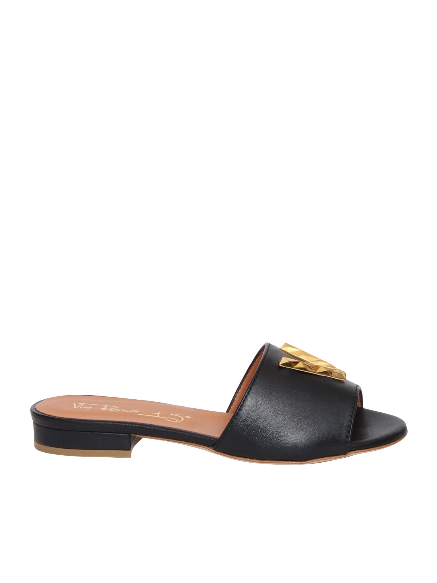 Shop Via Roma 15 Black Leather Slippers