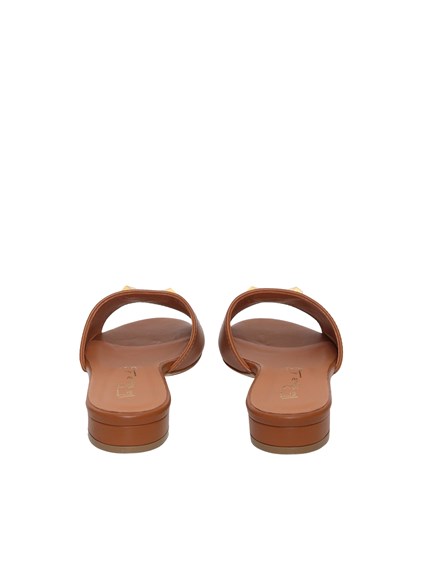 VIA ROMA 15 Brown leather slippers