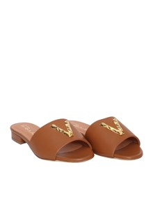VIA ROMA 15 Brown leather slippers