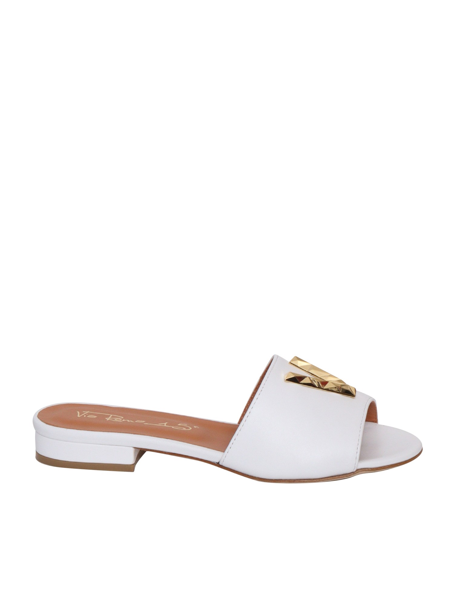 Shop Via Roma 15 White Leather Slippers