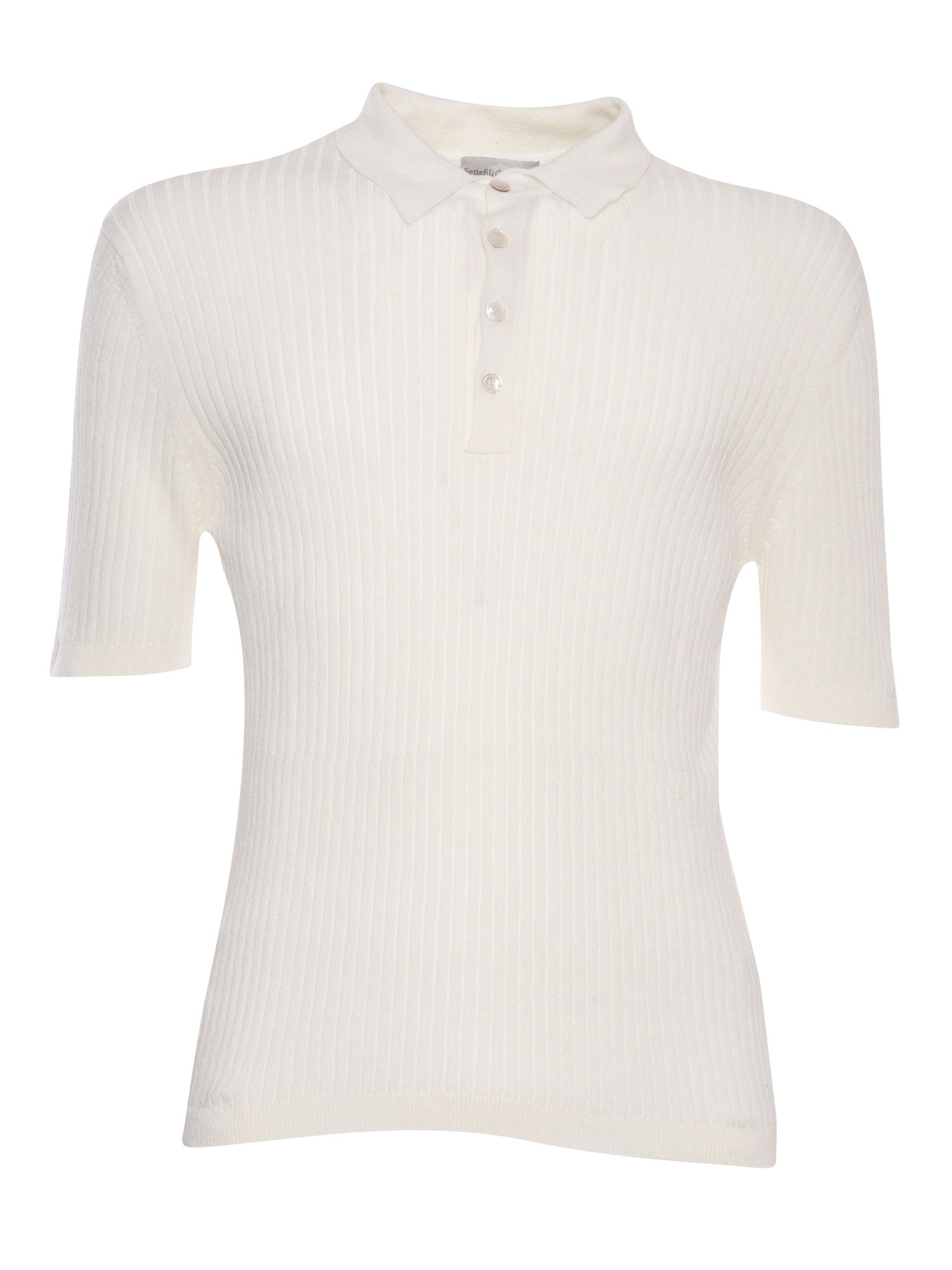 Sette Fili Cashmere White Ribbed Polo Shirt