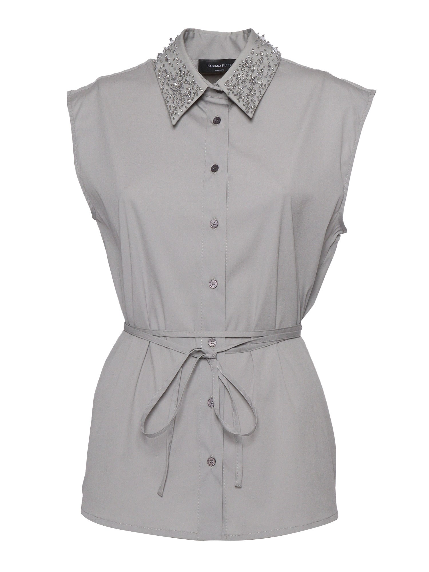 Fabiana Filippi Sleeveless Beaded Open-back Poplin Shirt In Gray