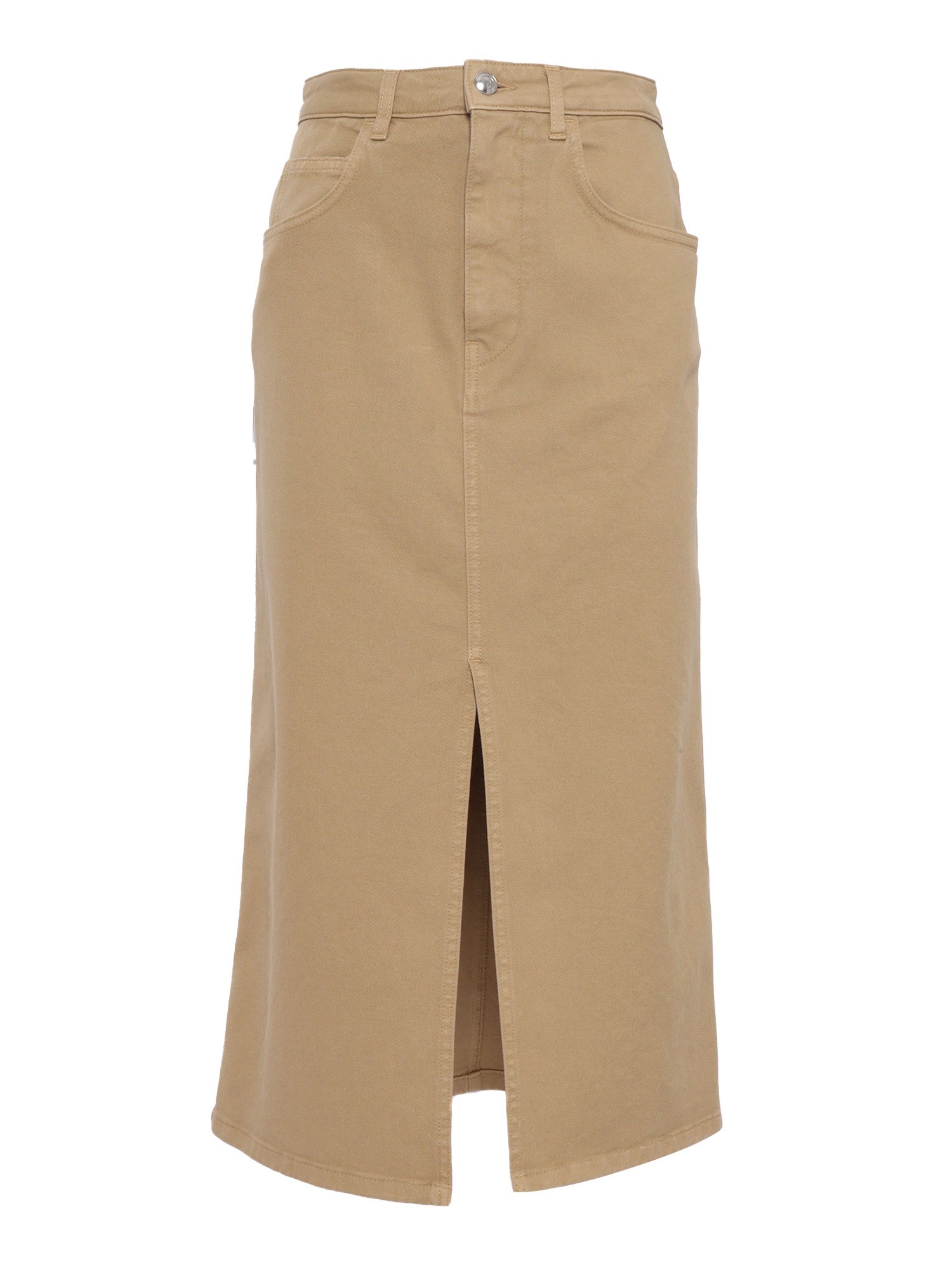 Shop Fay Long Skirt With Slit In Beige