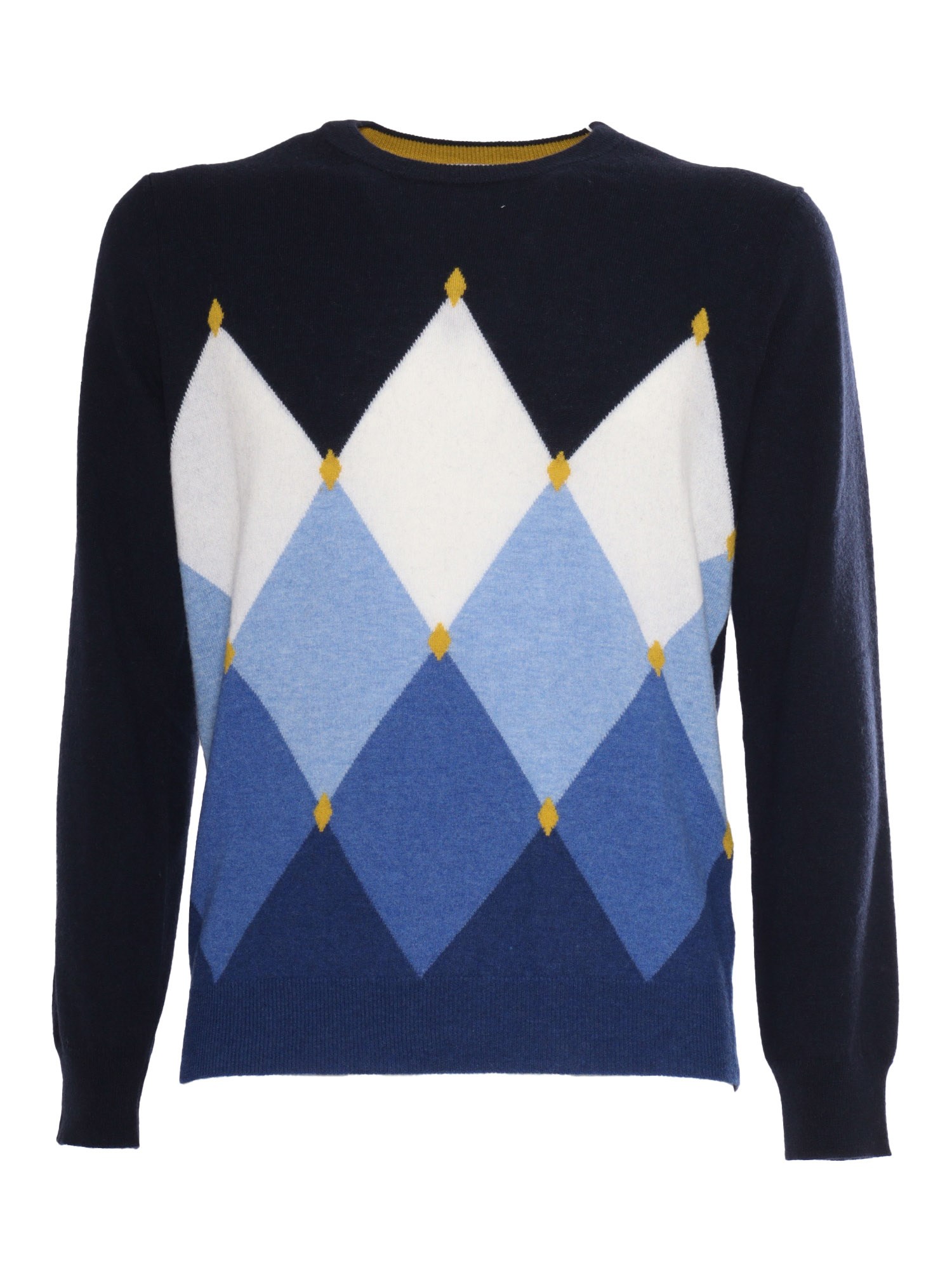 Shop Kangra Cashmere Diamond Pattern Crewneck Sweater In Blue