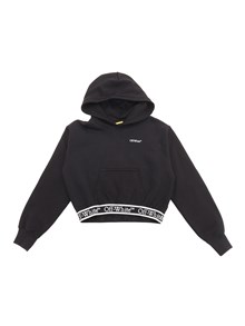 OFF WHITE KIDS BOOKISH LOGOBAND HOODIE CROP BLACK - WHI