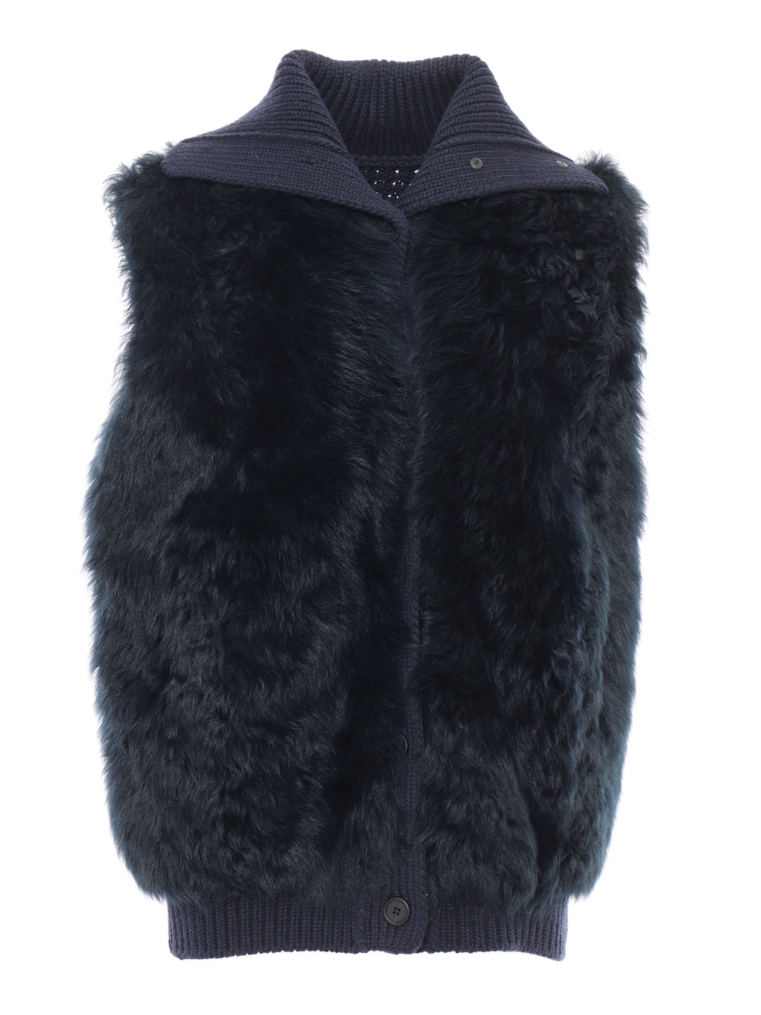 Shop Fabiana Filippi Shearling Vest With Knit Detail In Blue