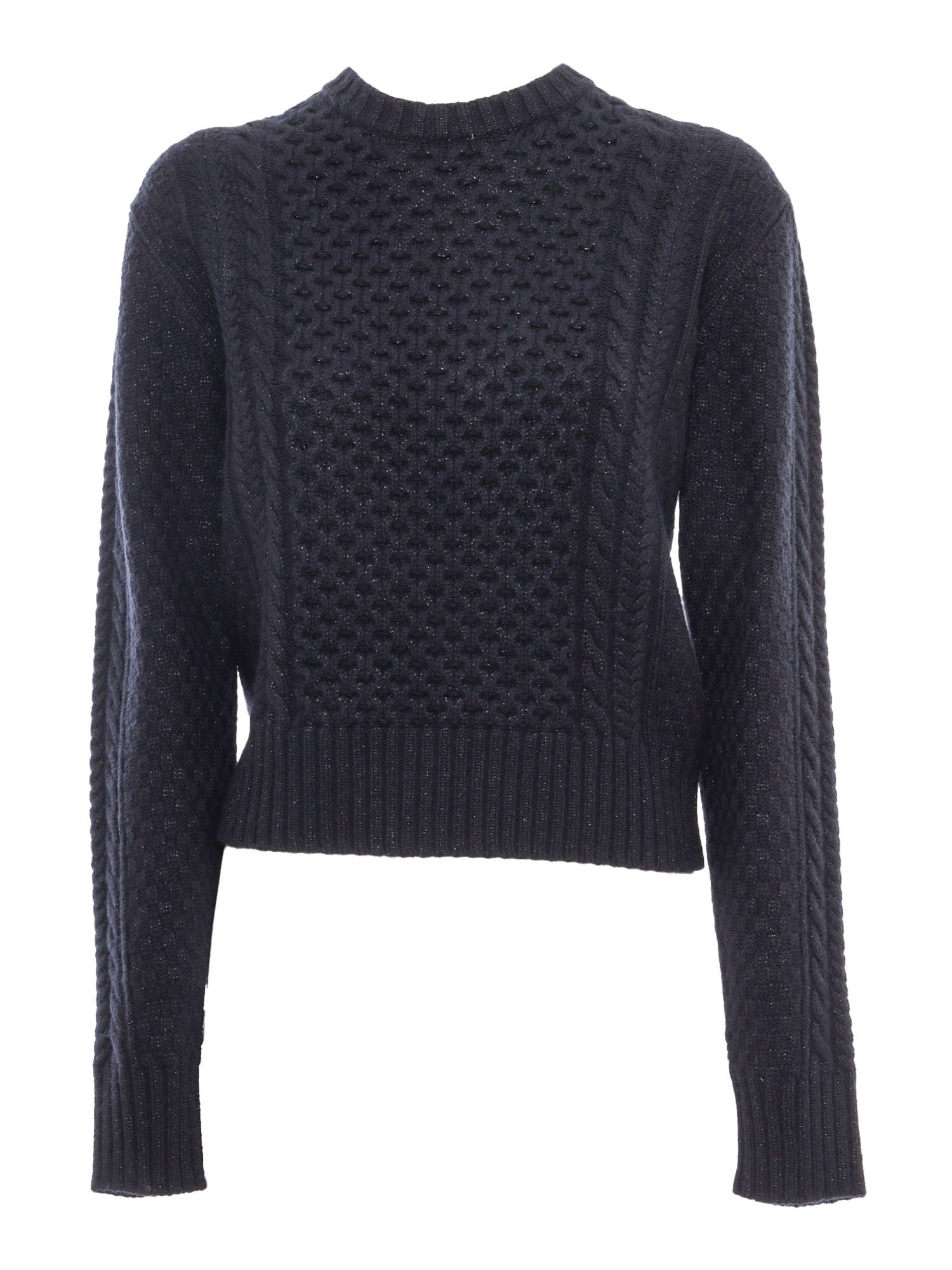 Shop Fabiana Filippi Fisherman Cropped Crew Neck Sweater In Lurex Platinum In Blue