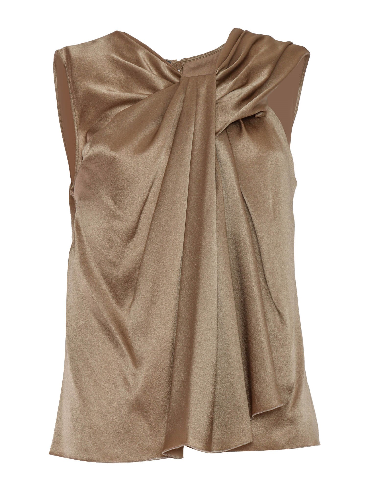 Alberta Ferretti Draped Sleeveless Satin Blouse In Beige