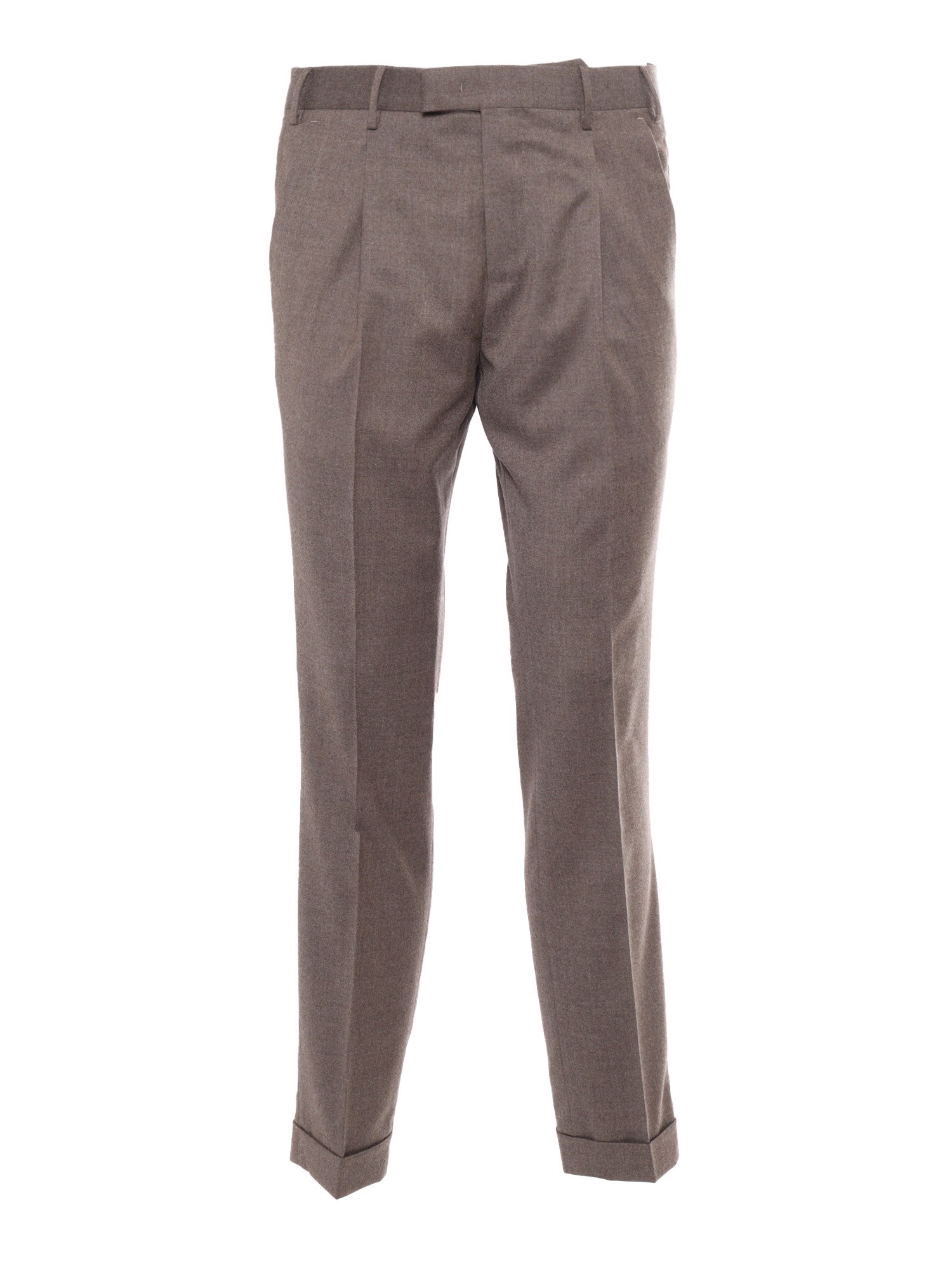 Pt01 Master, 1 Pleat, Diagonal Pockets, Flap Back Pockets, Turn-up In Brown