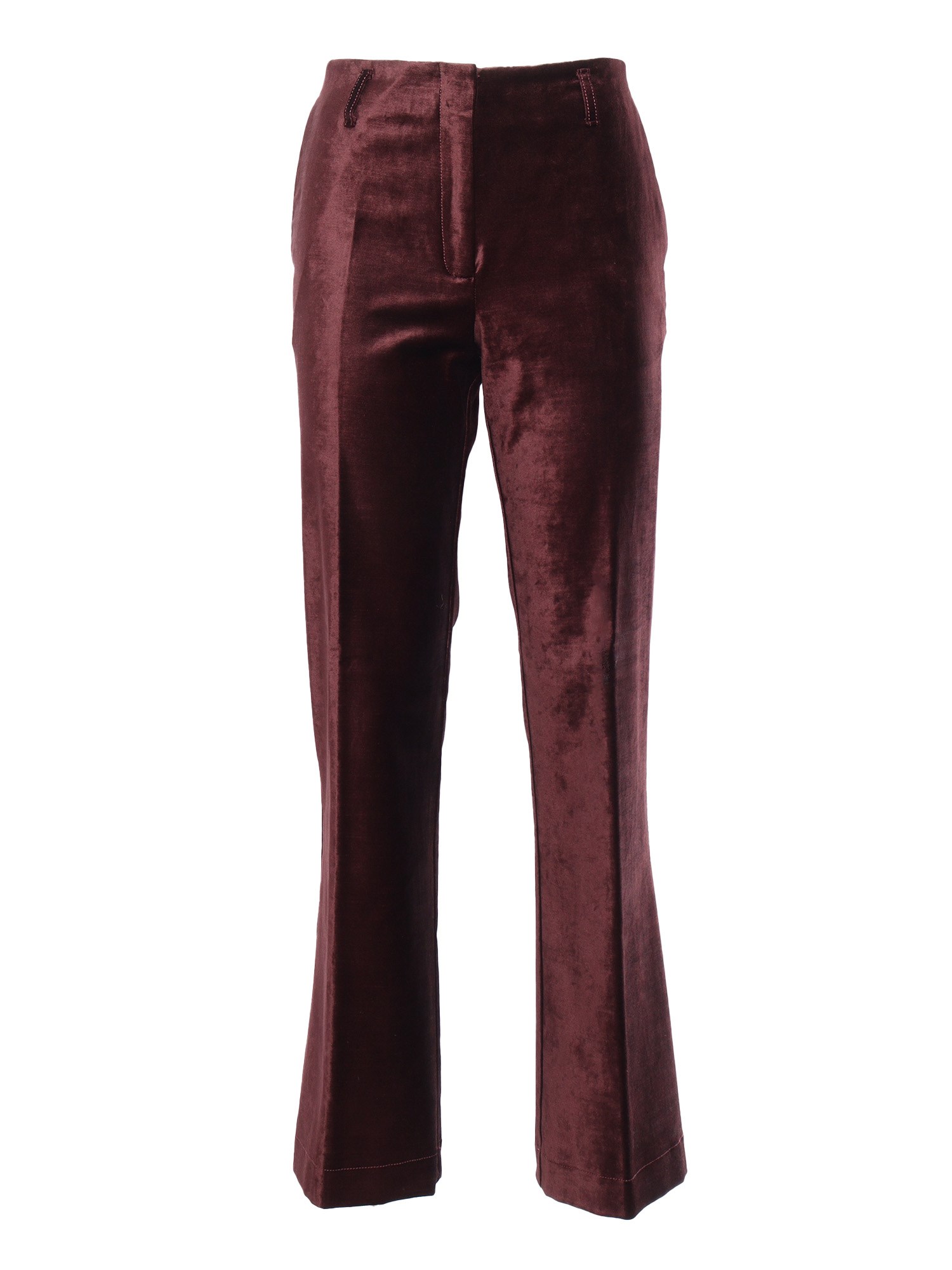 Shop Forte Forte Trumpet Pants In Cotton And Viscose Stretch Velvet In Brown