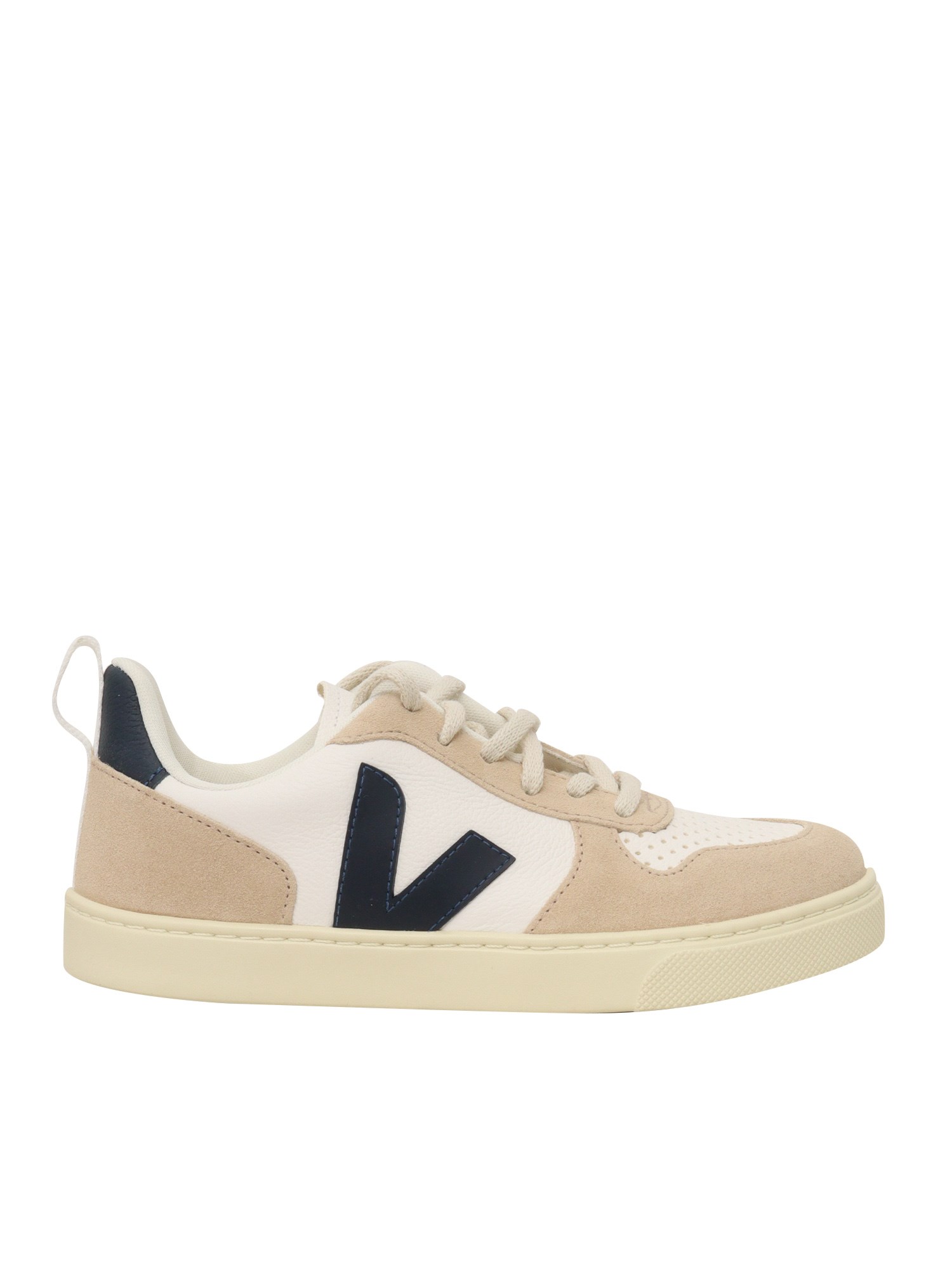 Shop Veja Small V-10 Laces Chromefree Leather Extra-white_nautico_almond Sn