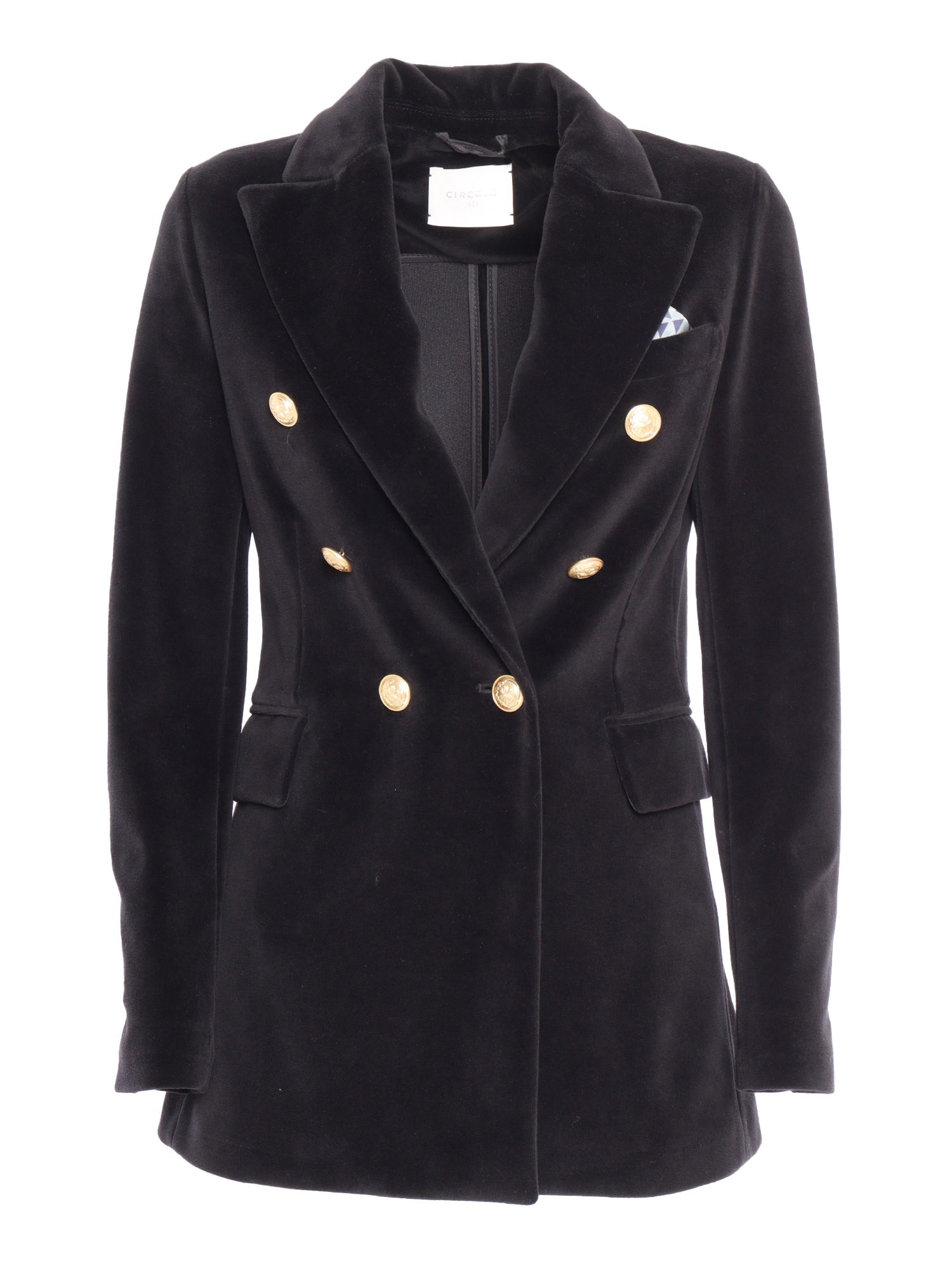 Shop Circolo 1901 Velvet Double Breasted Jacket In Black