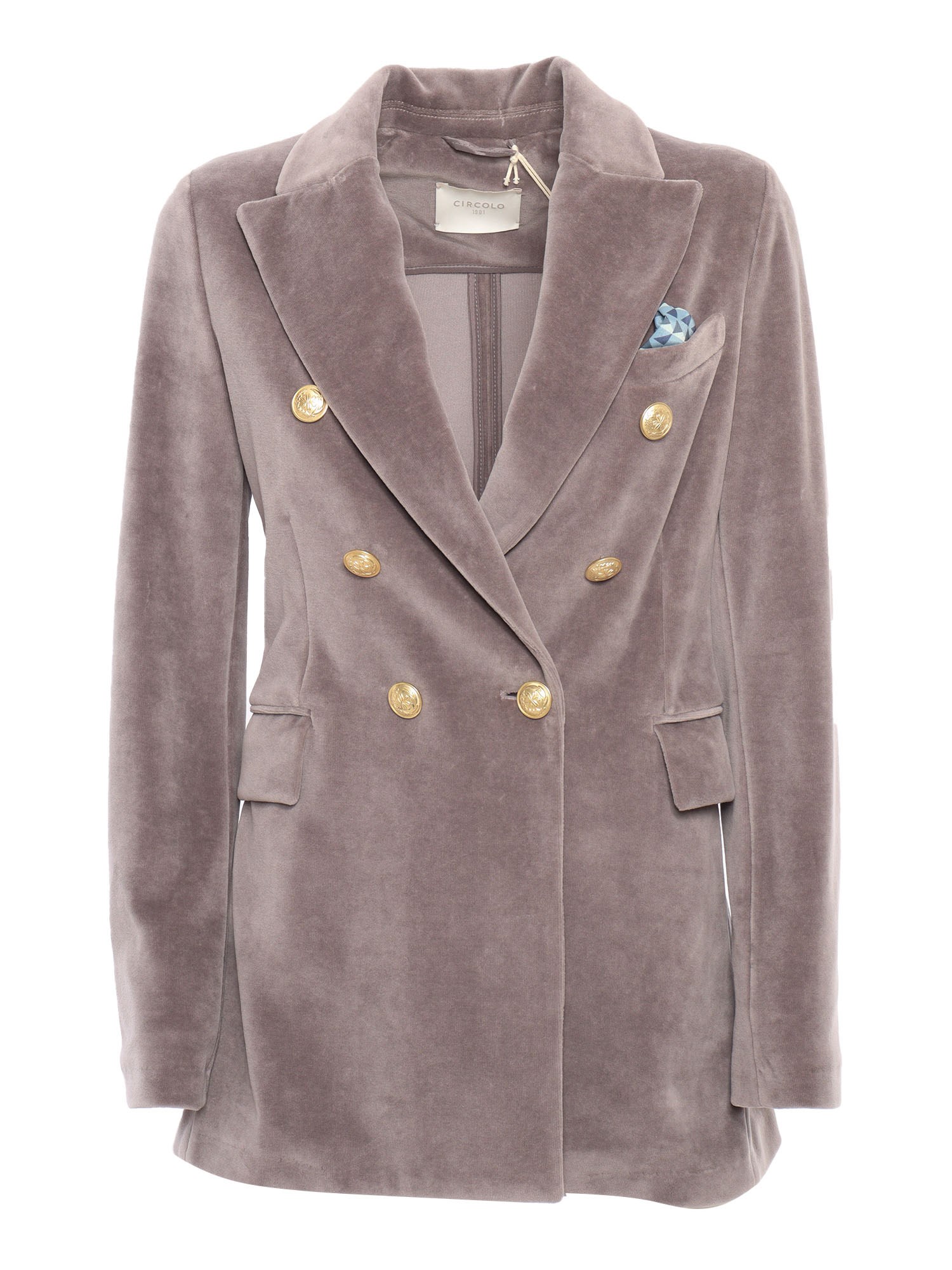 Shop Circolo 1901 Velvet Double Breasted Jacket In Silver