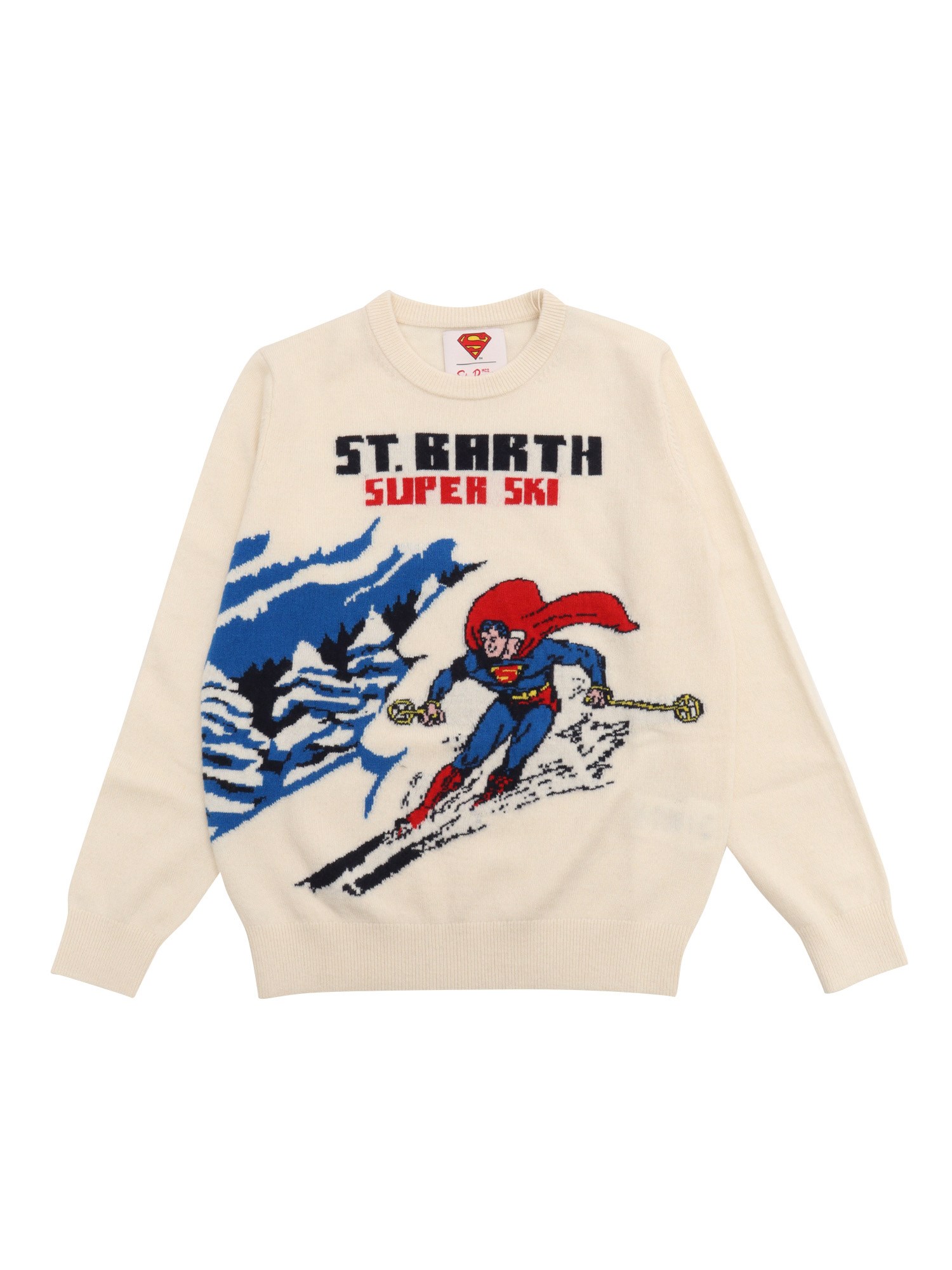 Mc2 Saint Barth Kids' Crewneck Postcard Jaquard Sweater In Multi