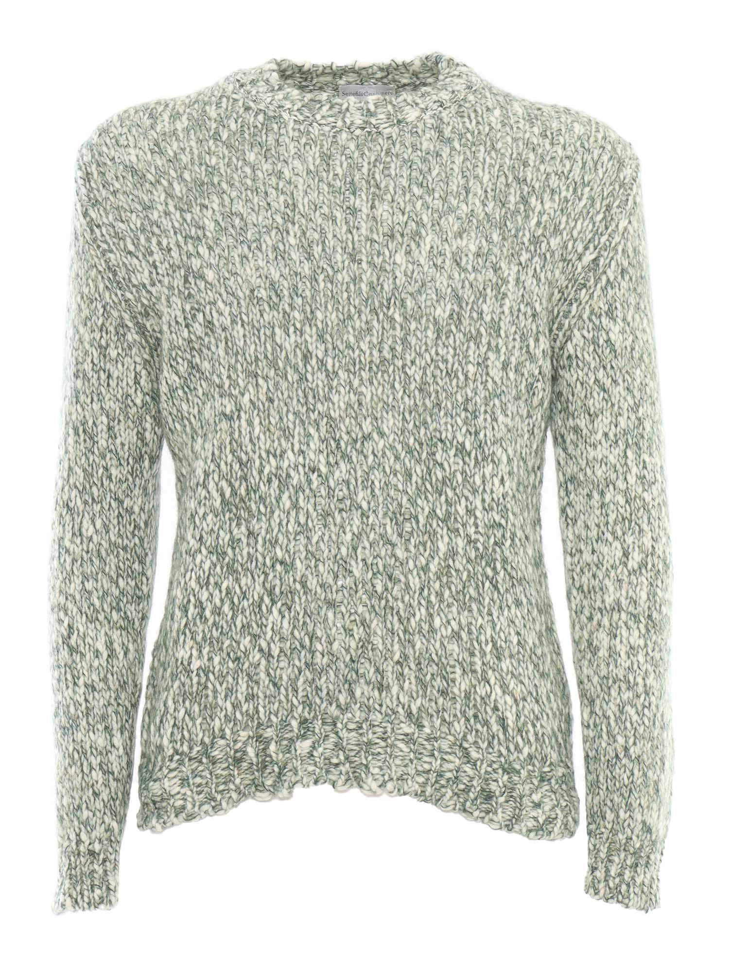 Shop Sette Fili Cashmere Macro Tweed Knitted Round Neck Sweater In Green