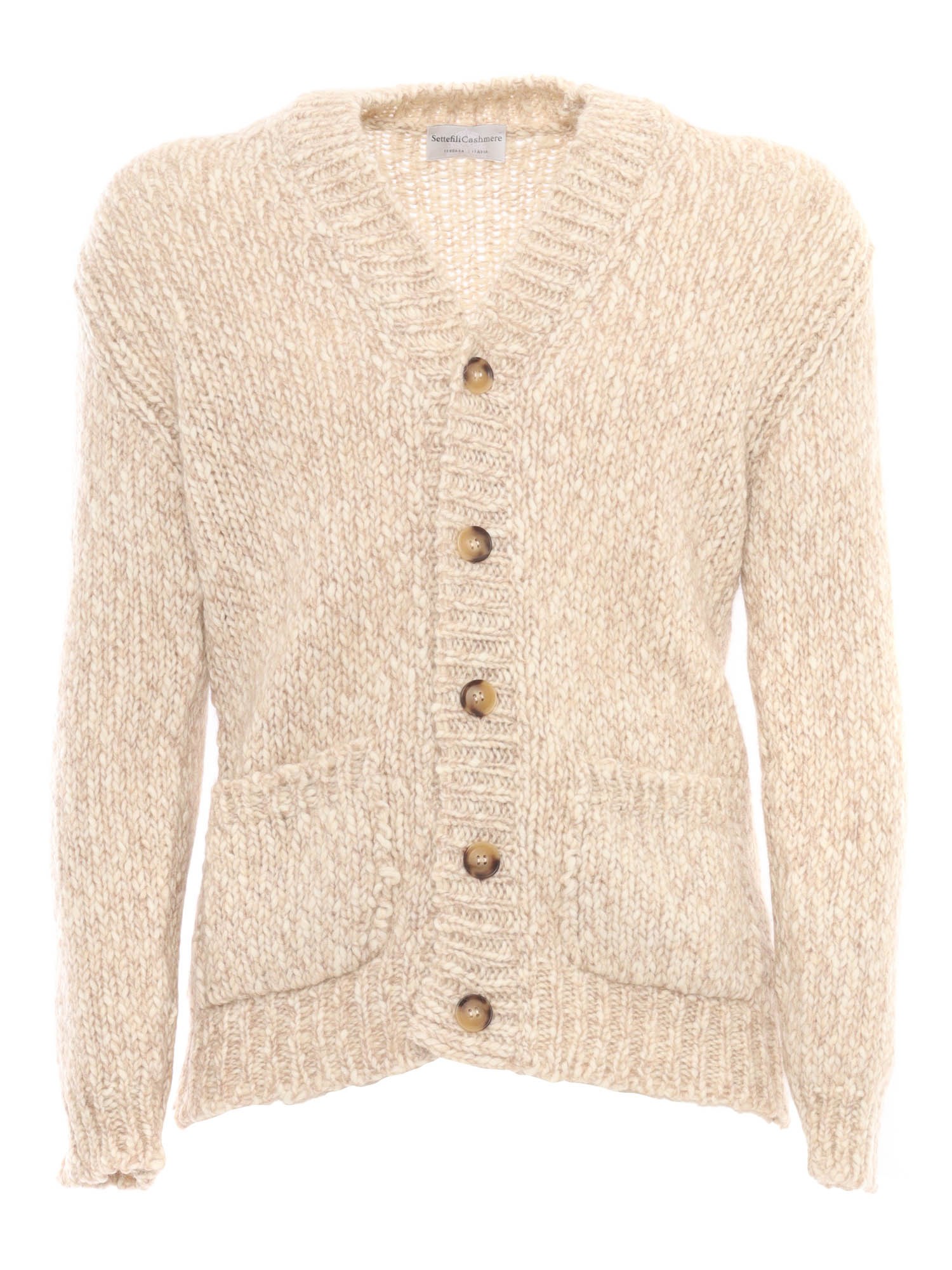 Shop Sette Fili Cashmere Macro Tweed Cardigan Over Fit In Beige