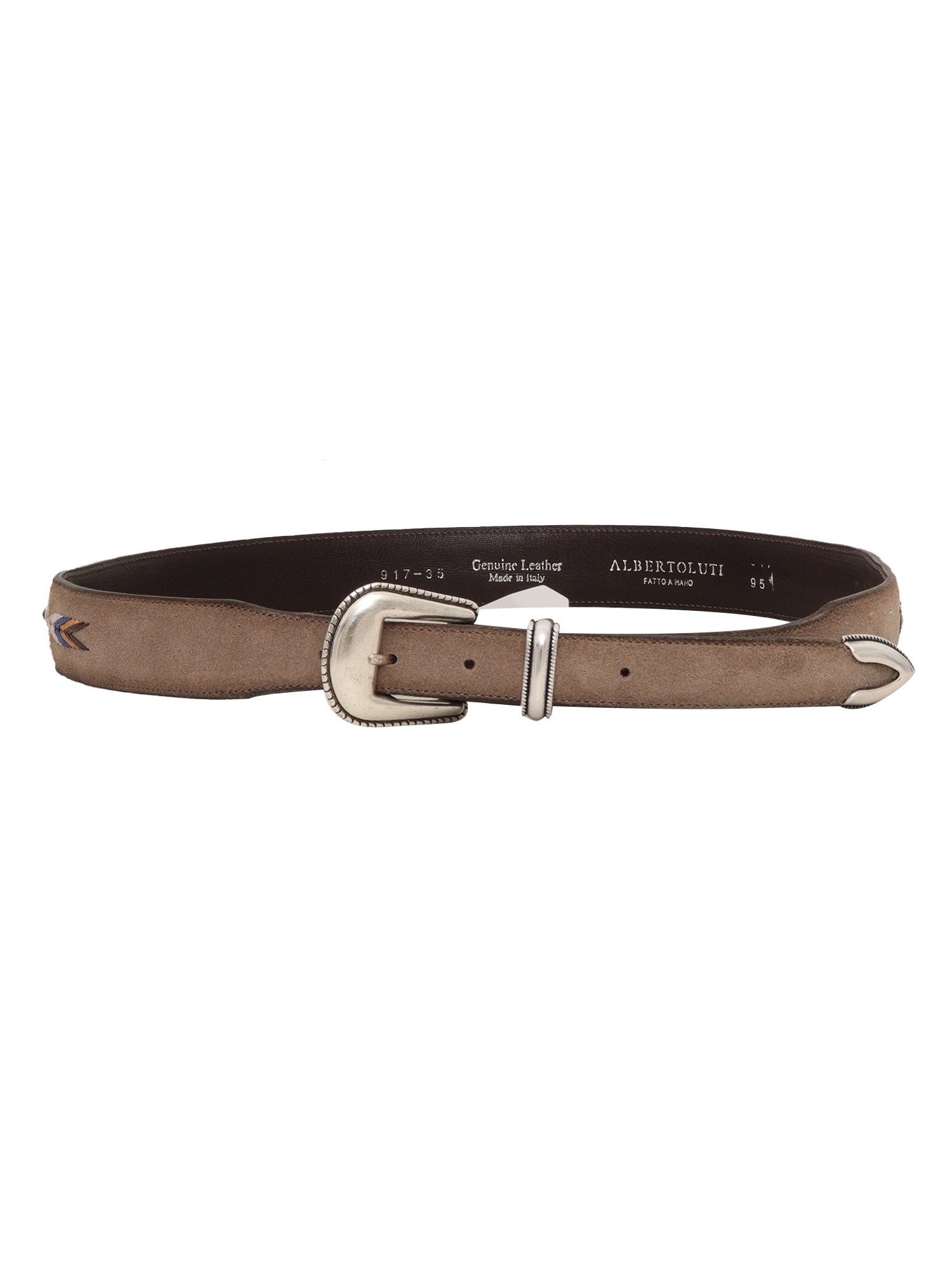 Alberto Luti Suede Belt In Mud Color With Hand-worked Inserts In Brown