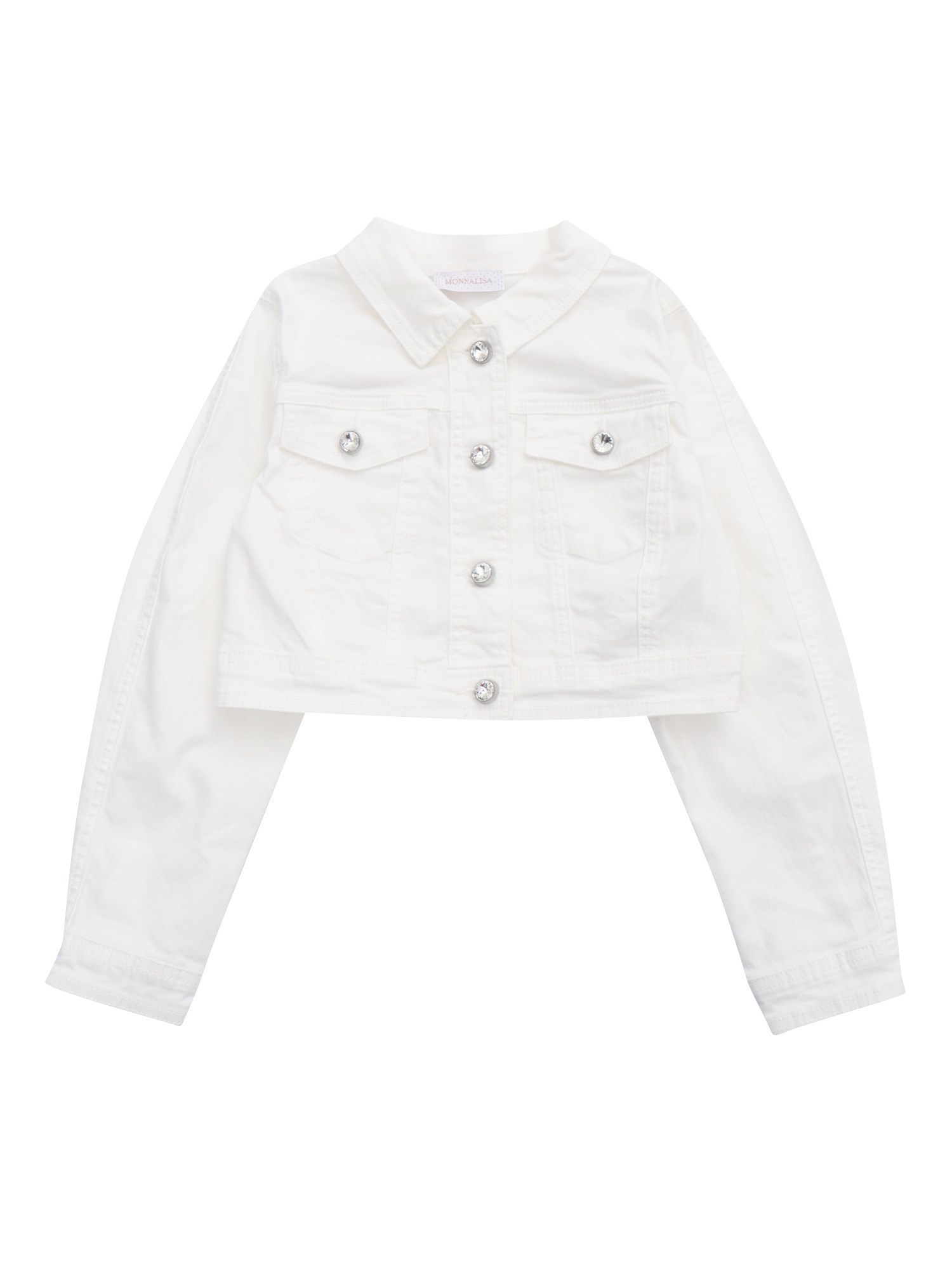 Monnalisa Kids'   Denim Jacket With Jewel Buttons In White