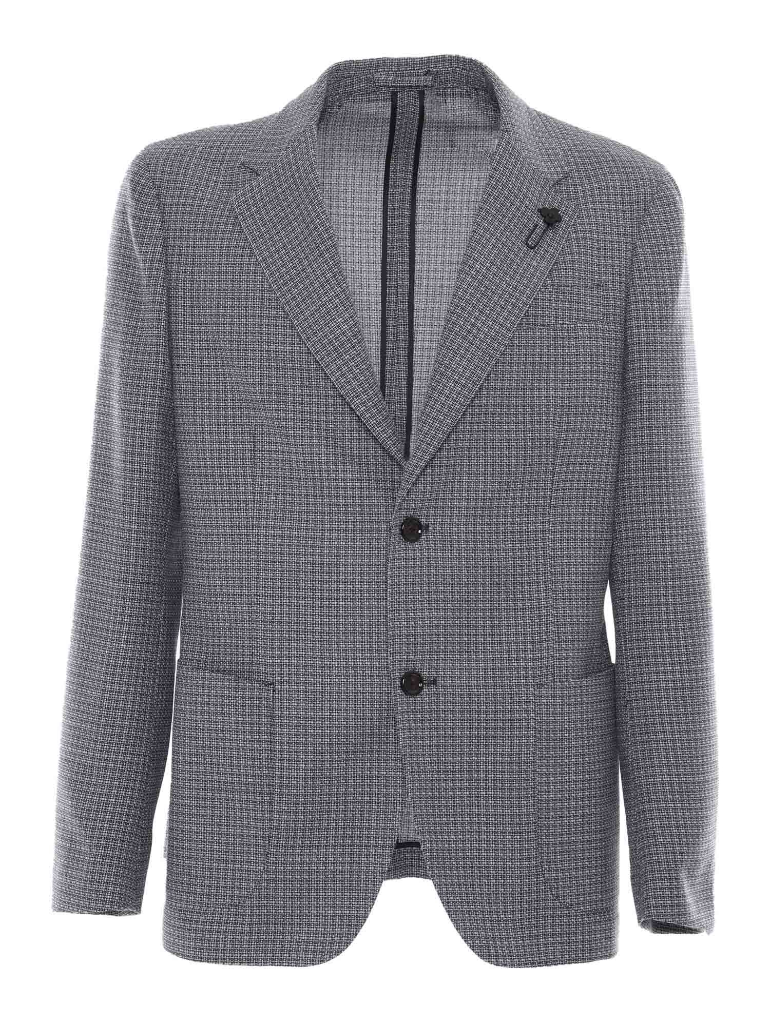Lardini Micro-check Single-breasted Blazer In Gray