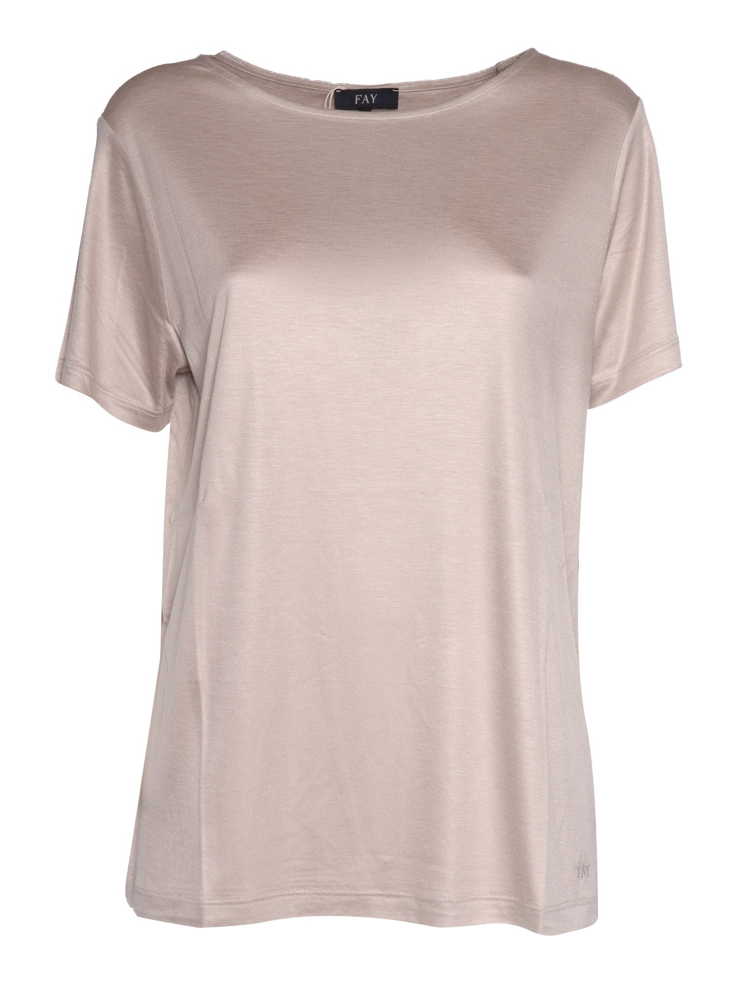 Fay Beige Solid Round Neck T-shirt In Pink