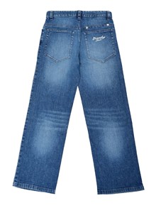 Givenchy Kids Denim trousers, adjustable waist, Givenchy metal plate on belt, 4G metal plate and Givenchy 1952 signature embroidery on back.