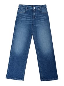 Givenchy Kids Denim trousers, adjustable waist, Givenchy metal plate on belt, 4G metal plate and Givenchy 1952 signature embroidery on back.