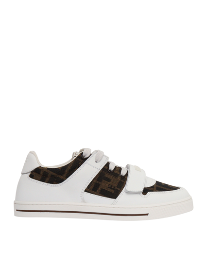 Fendi Jr CALFSKIN AND FABRIC SNEAKERS