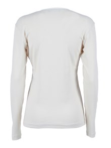 FABIANA FILIPPI RIBBED COTTON V NECK LONG SLEEVE T-SHIRT WITH TULLE TRIM