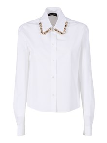 FABIANA FILIPPI POPLIN CROPPED SHIRT WITH PEPITA EMBROIDERY ON COLLAR