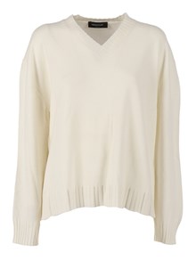 FABIANA FILIPPI PLATINUM V NECK SWEATER WITH FILO DIAMANTE TRIM DETAIL