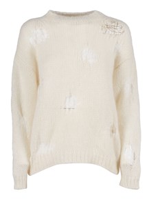 FABIANA FILIPPI MOHAIR RIPPED EFFECT CREWNECK SWEATER WITH GOLD DETAIL