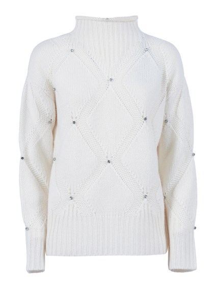 Kangra Cashmere HIGH NECK SWEATER WITH DIAMOND INTARSIA