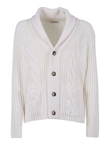 Kangra Cashmere CABLE KNITTED AND RIBBED SHAWL JACKET WITH POCKETS