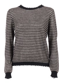 Kangra Cashmere RIBBED CREW NECK SWEATER WITH FRINGED DETAILS