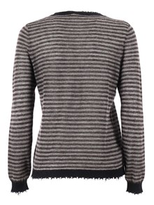 Kangra Cashmere RIBBED CREW NECK SWEATER WITH FRINGED DETAILS