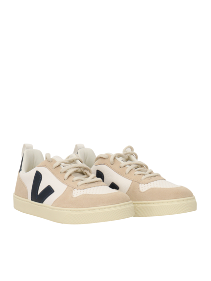 Veja SMALL V-10 L LEATH WHI_NAUT_ALMOND