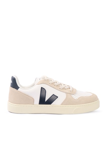 Veja SMALL V-10 L LEATH WHI_NAUT_ALMOND