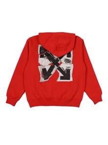 OFF WHITE KIDS ARROW COLLAGE HOODIE RED - WHITE