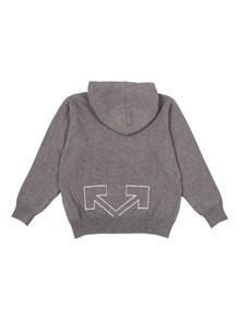 OFF WHITE KIDS TYPE LOGO KNIT HOODIE DARK GREY - LIGHT