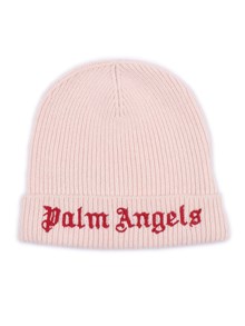PALM ANGELS KIDS LOGO KNIT BEANIE ROSE PINK - BRICK RED