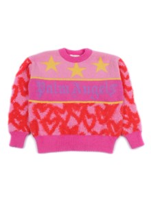 PALM ANGELS KIDS PA SPRAY HEARTS  KNIT CREW ROSE PINK - L